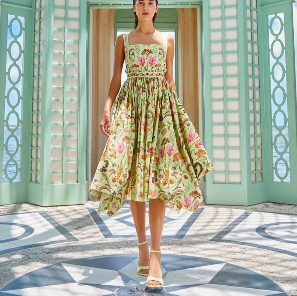 Agua by Agua Bendita Lunatus Habitat Embroidered Cotton Midi Dress multi